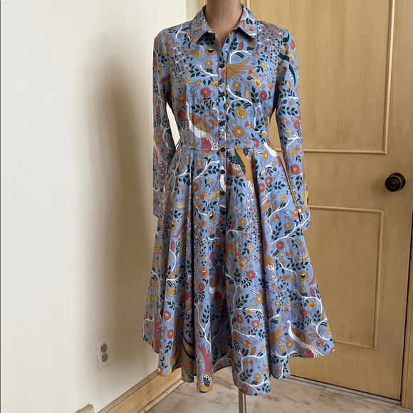 Boden Dresses & Skirts - BODEN "Kitty" Cottage Garden Party Birds/Floral Full Skirt Cotton Shirtdress 10P